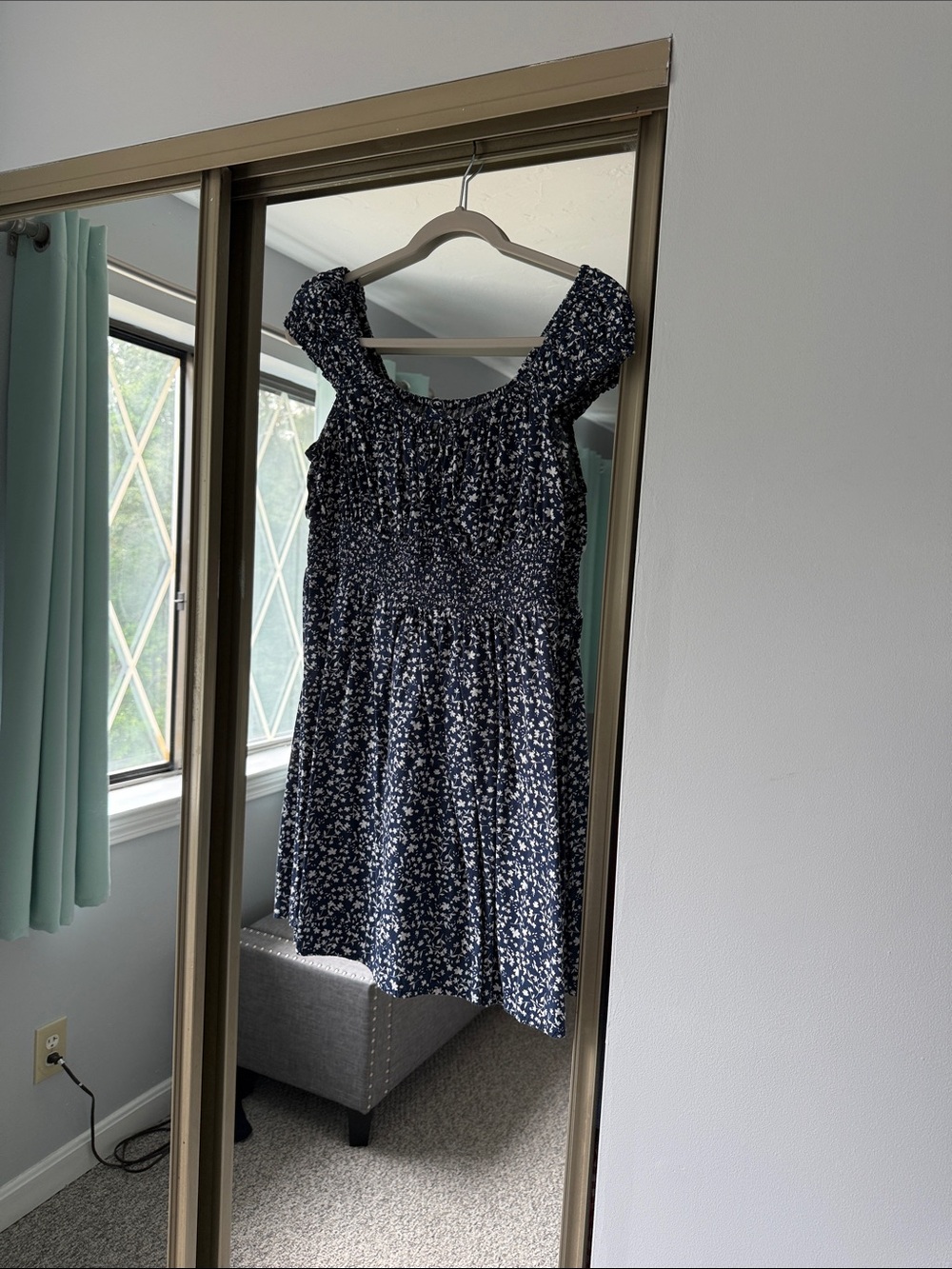Old Navy Navy and White Floral Smocked Dress